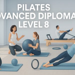 Students practising Pilates with mats and reformer in a diploma level 8 class.
