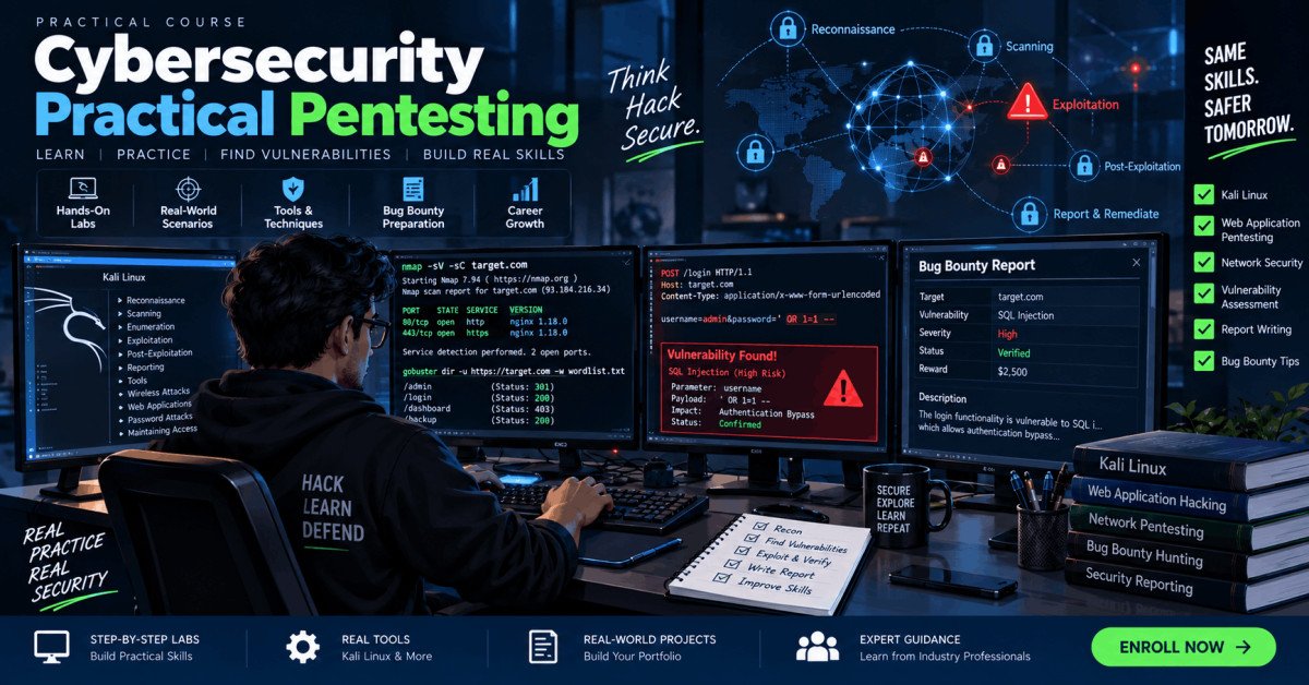 Cybersecurity expert performing practical pentesting with live bug hunting tools and bug bounty techniques.