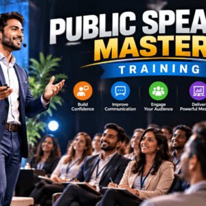 Student mastering public speaking, confidently presenting to an engaged audience.