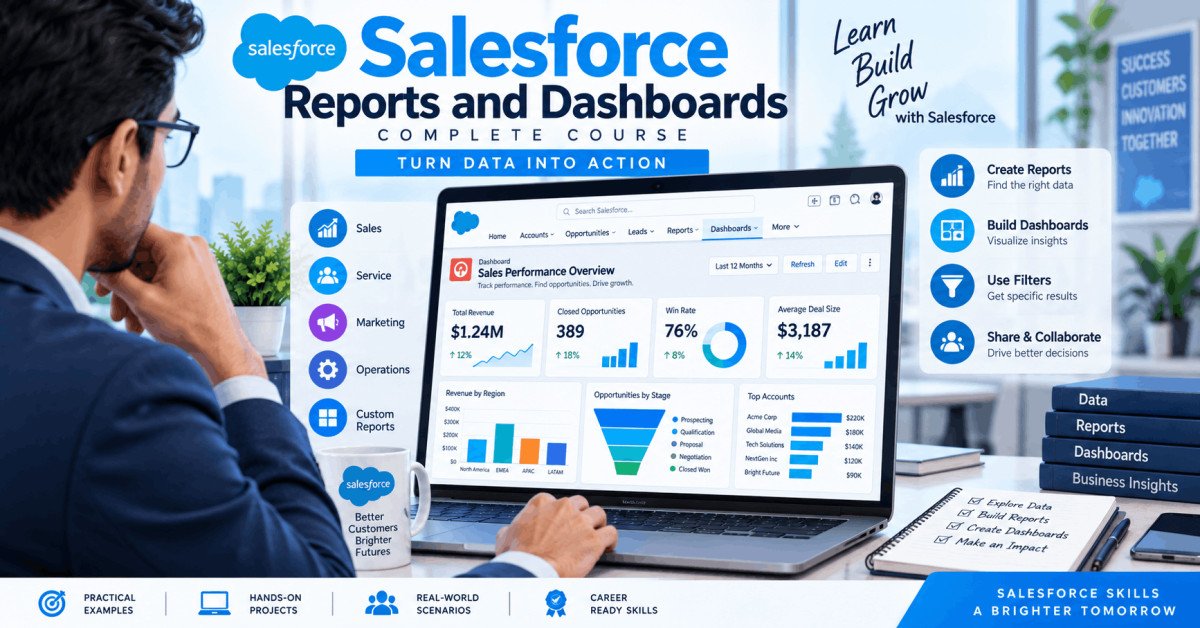 Beginner-friendly Salesforce reports and dashboards course for building, customizing, and analyzing business data.