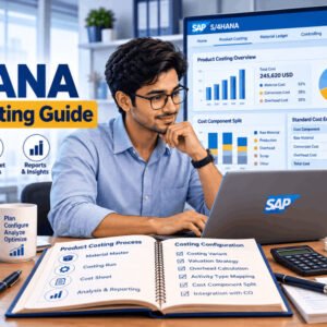 Illustration of SAP S/4HANA product costing process with standard costing and configuration setup.