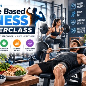 Science based fitness masterclass showing training, nutrition, and motivation for muscle growth and fat loss.