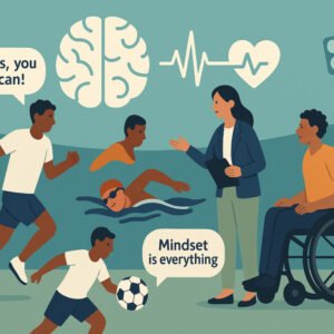 Illustration of athletes practicing mental skills training for sport psychology certification and peak performance.