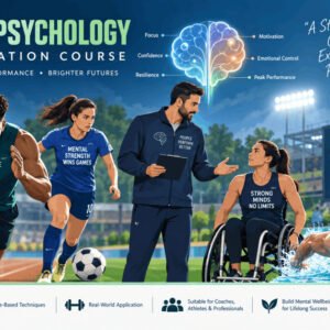 Illustration of athletes practicing mental skills training for sport psychology certification and peak performance.