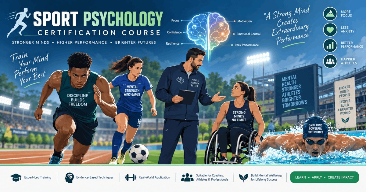 Illustration of athletes practicing mental skills training for sport psychology certification and peak performance.