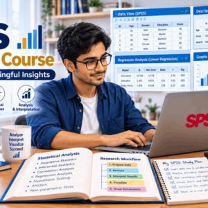 Student analyzing research data in SPSS software for statistical data analysis project.