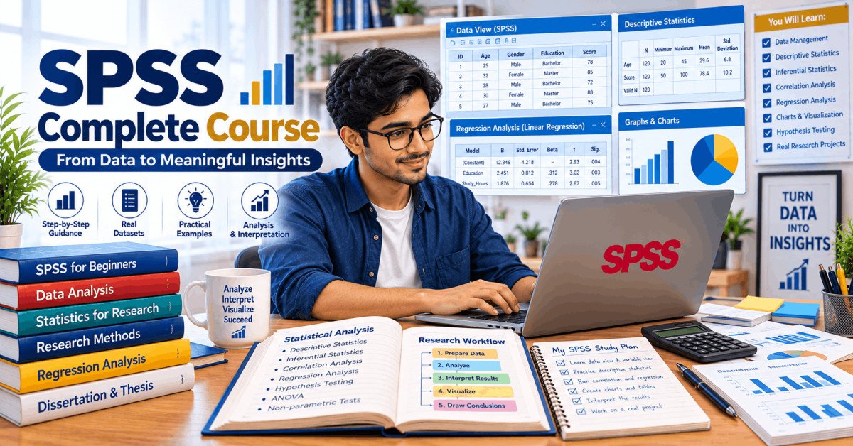 Student analyzing research data in SPSS software for statistical data analysis project.