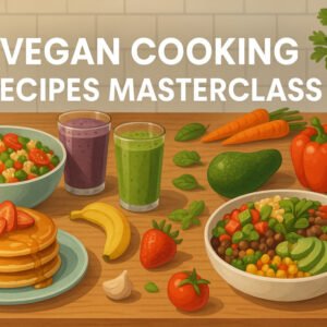 Vegan cooking recipes masterclass with plant-based meals for breakfast, lunch, and dinner.