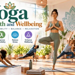 People practicing yoga indoors, showing yoga health benefits with calm and balance.