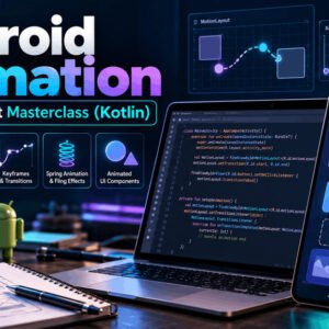 Android Animation course showing Kotlin UI motion, MotionLayout, transitions, vector graphics and animated mobile interfaces