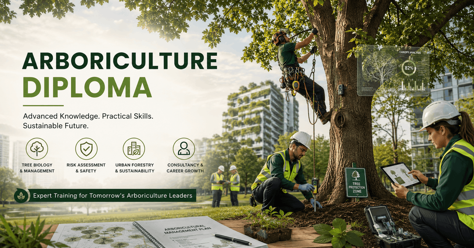 Arboriculture Diploma students managing trees and urban green spaces in a professional training environment