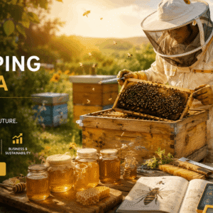 Professional beekeeper inspecting honeybee hives during a Beekeeping Diploma online training course