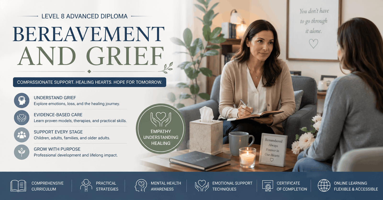 Professional grief support session during Bereavement Counselling Course training environment
