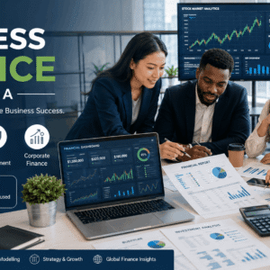 Business finance diploma course with financial charts, budgeting reports, and corporate finance analysis