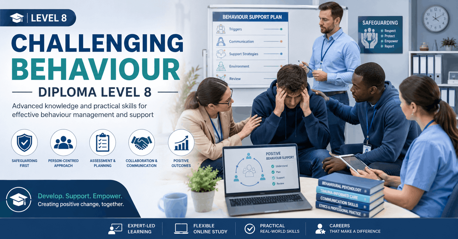 Professional training scene for Challenging Behaviour Diploma Level 8 with behaviour support and care strategies