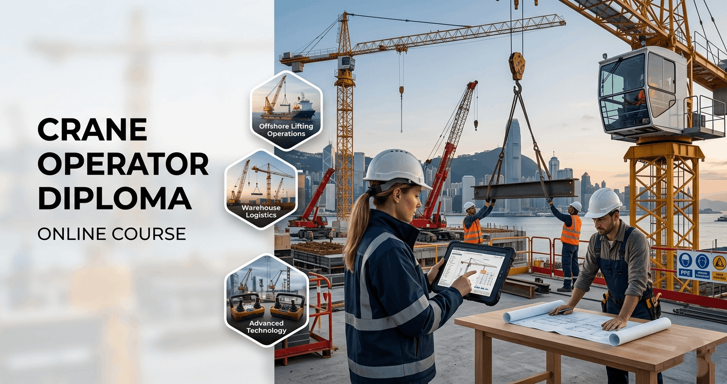 Professional crane operator managing heavy lifting operations in a Crane Operator Diploma training environment