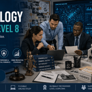 Criminology Diploma Level 8 students studying criminal justice, crime investigation, and forensic analysis