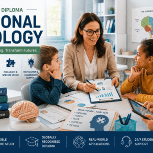 Students and educational psychologist in modern classroom during Educational Psychology Course training
