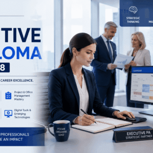 Professional executive assistant managing meetings and business tasks in Executive PA Diploma course