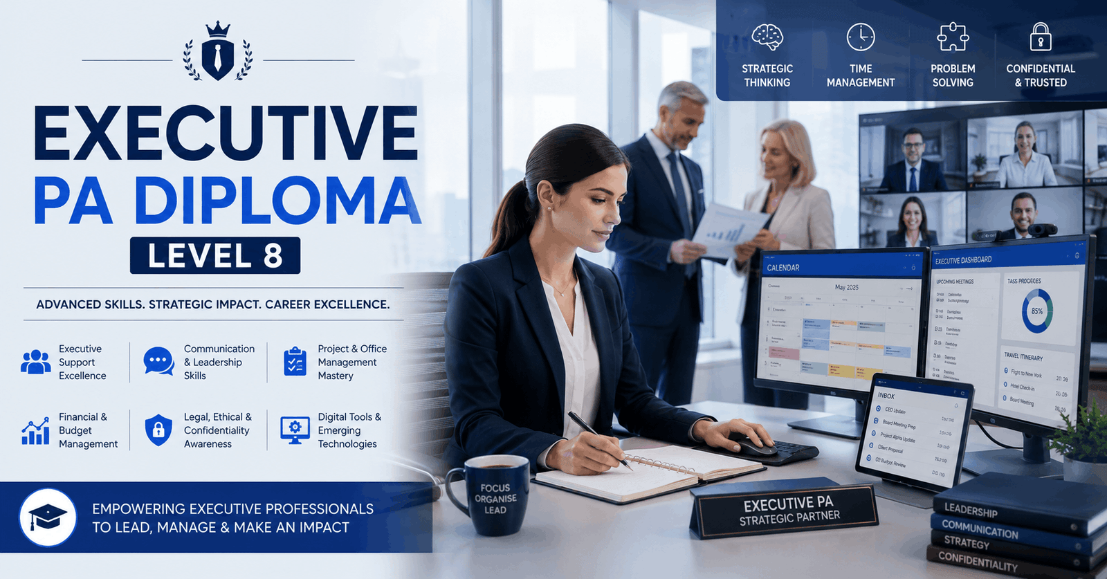 Professional executive assistant managing meetings and business tasks in Executive PA Diploma course