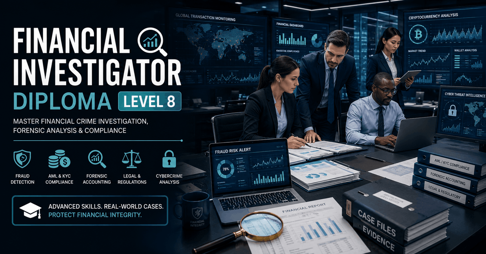 Financial Investigator Diploma Level 8 training with forensic accounting, fraud analysis, and compliance investigation