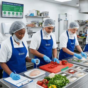 Food Hygiene Diploma students learning food safety, hygiene practices, and compliance in a professional kitchen