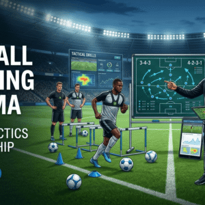 Football Coaching Diploma showing elite football coaching, tactics, and player training on a professional pitch