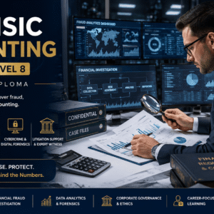 Financial investigator analysing reports during Forensic Accounting Diploma Level 8 training
