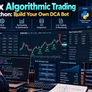 Forex Algorithmic Trading workspace with Python code, currency charts and an automated DCA trading bot