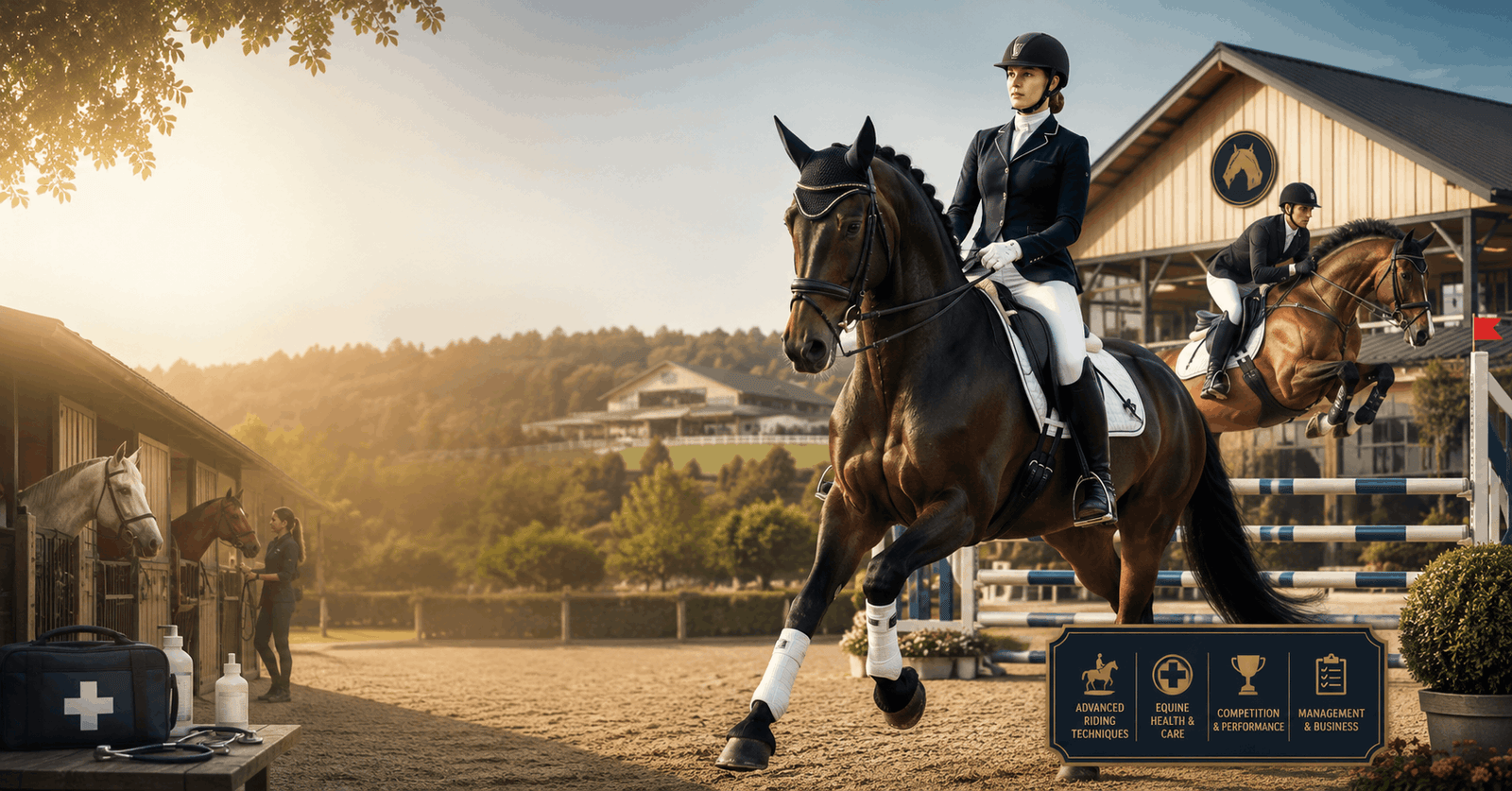 Professional rider training a horse during Horse Riding Diploma advanced equestrian course