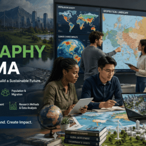 Students analysing maps and urban data in a Human Geography Diploma online course environment