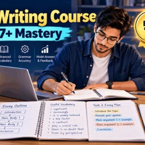 IELTS Writing Course showing Band 7+ essay, letter and academic report writing preparation