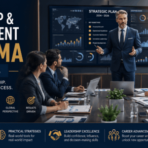 Business leader presenting strategy in Leadership Management Diploma Level 8 training session