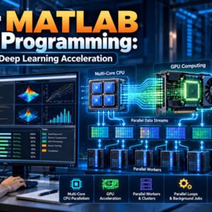 MATLAB Parallel Programming visual showing multi-core CPU, GPU computing and neural network acceleration