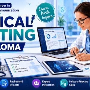 Professional healthcare expert creating reports in a Medical Writing Diploma online course setting