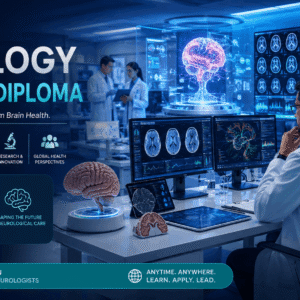 Neurology Advanced Diploma course showing brain scans, neurologists, and advanced neuroscience technology