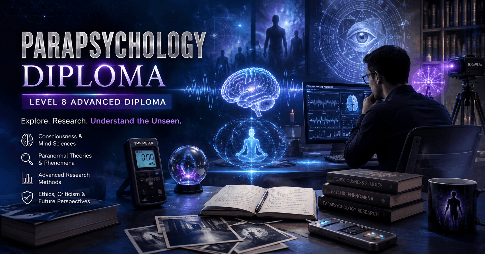 Parapsychology Diploma students exploring paranormal research, consciousness, and psychic phenomena
