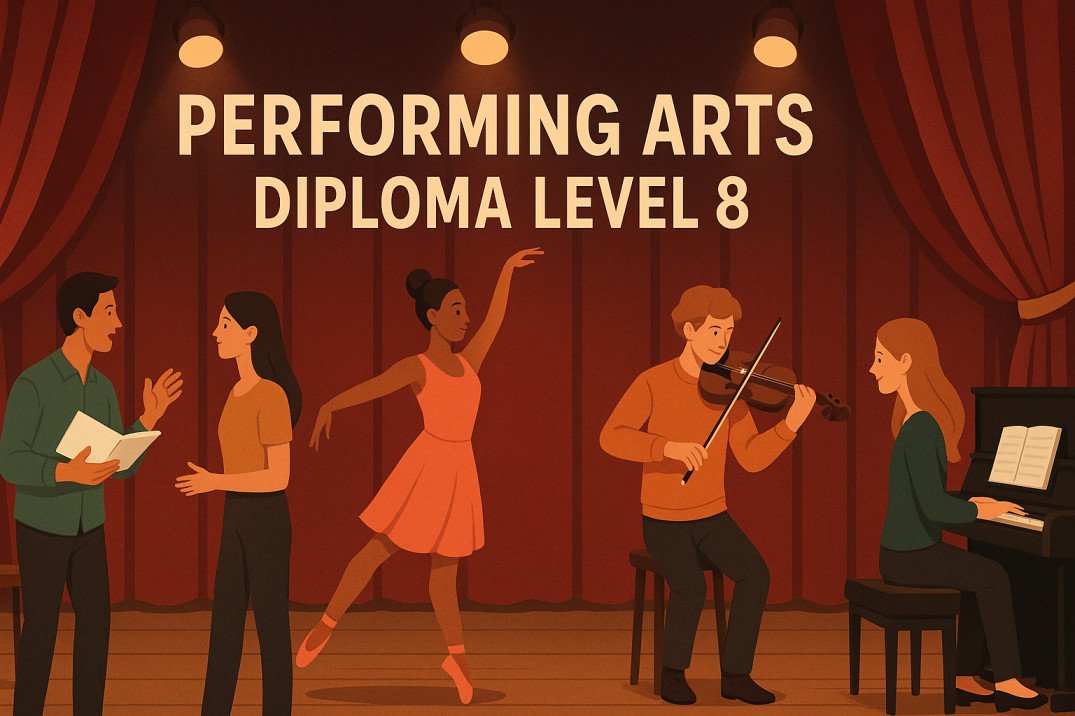 Students learning theatre, dance, and music in performing arts diploma level 8 course