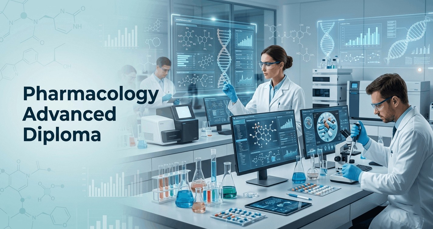 Pharmacology Advanced Diploma course showing modern drug research and clinical pharmacology concepts