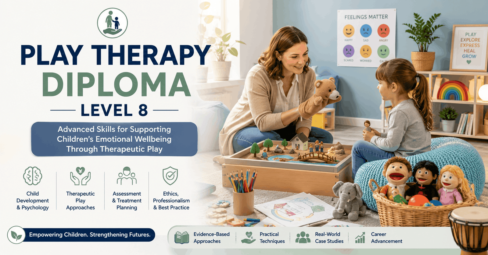 Child therapist using creative therapeutic activities in Play Therapy Diploma training session