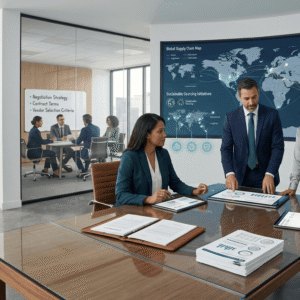 Professionals managing supplier contracts in a Procurement Advanced Diploma online course environment