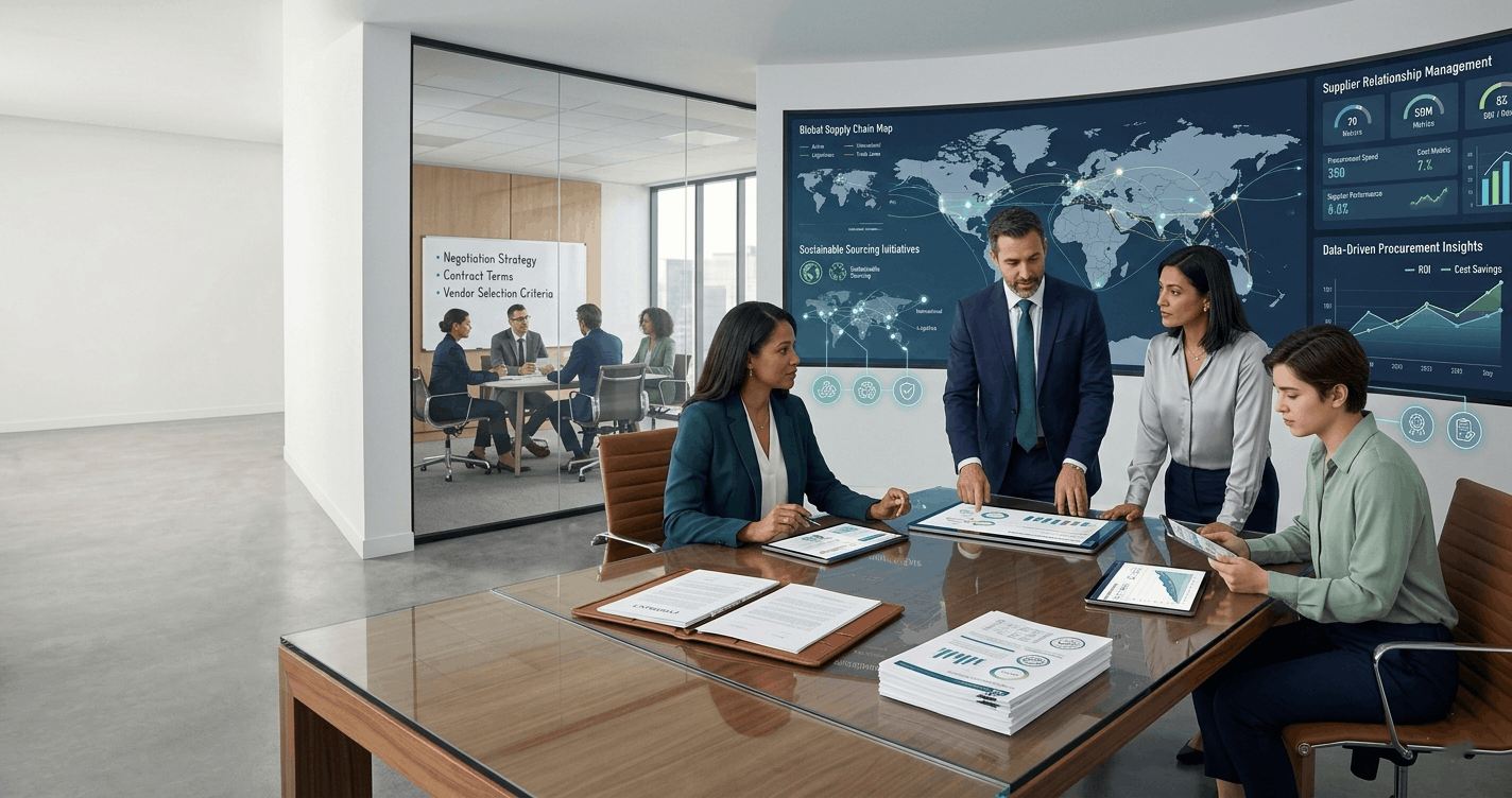 Professionals managing supplier contracts in a Procurement Advanced Diploma online course environment