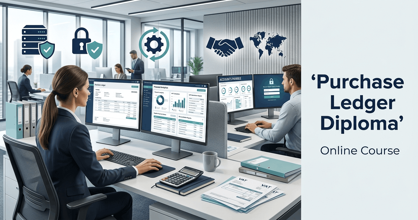 Finance professional managing accounts and invoices in a Purchase Ledger Diploma course