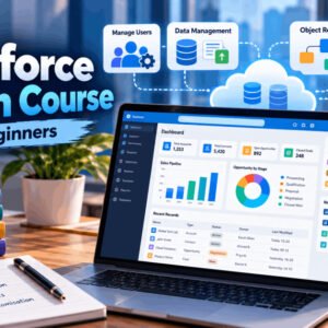 Salesforce Admin Course workspace showing CRM data, dashboards, reports and platform administration tools