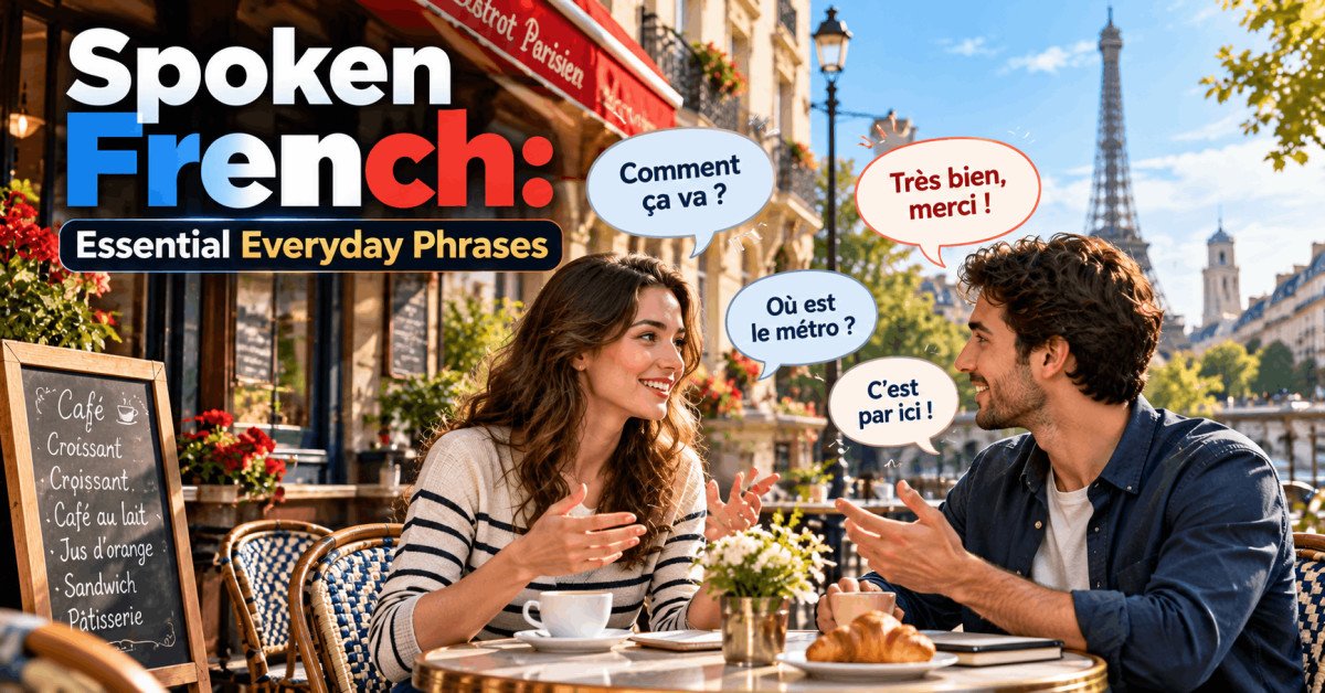 Learners practising Spoken French using essential phrases for greetings, travel and everyday conversations.
