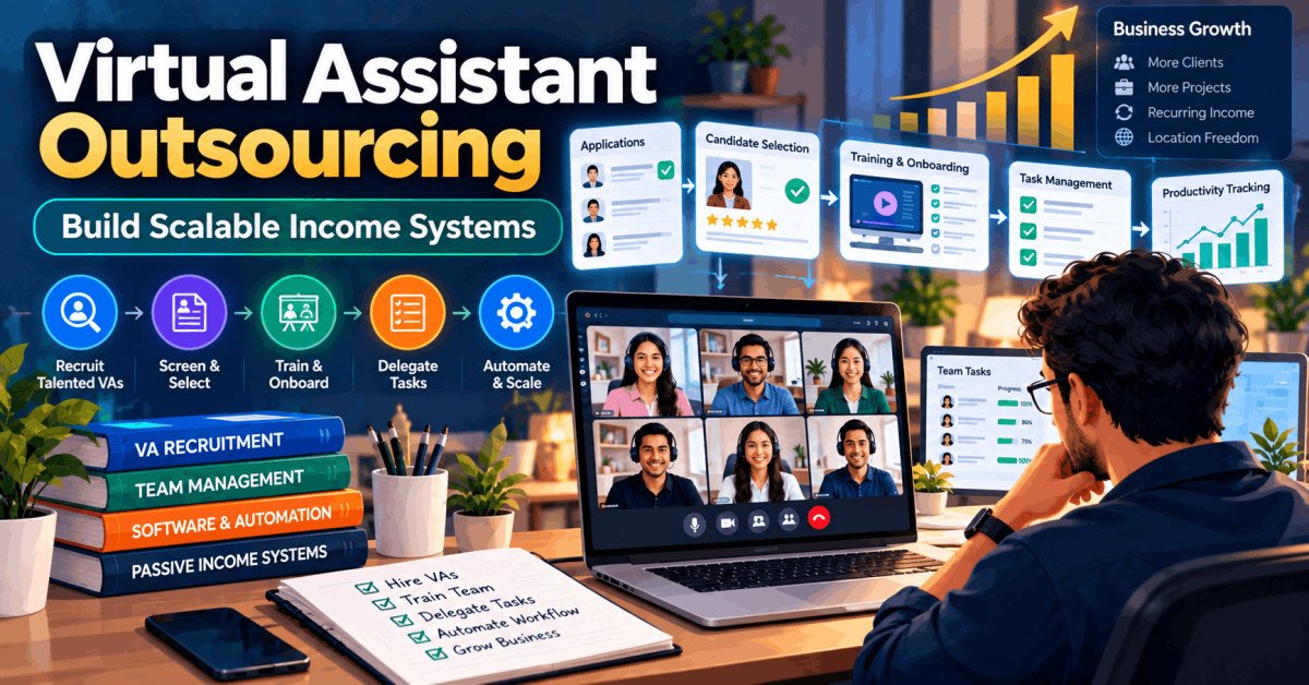 Virtual Assistant Outsourcing with remote assistants, task management, training and scalable online income workflows