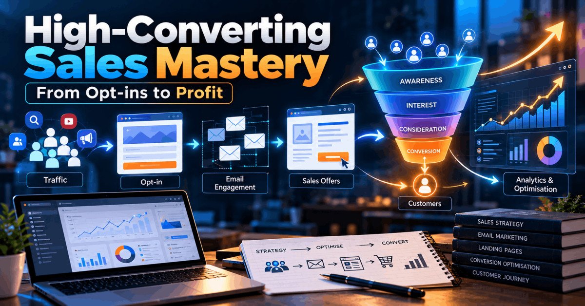 Digital sales funnel showing leads, emails and conversions for a practical Sales Funnel Training course.