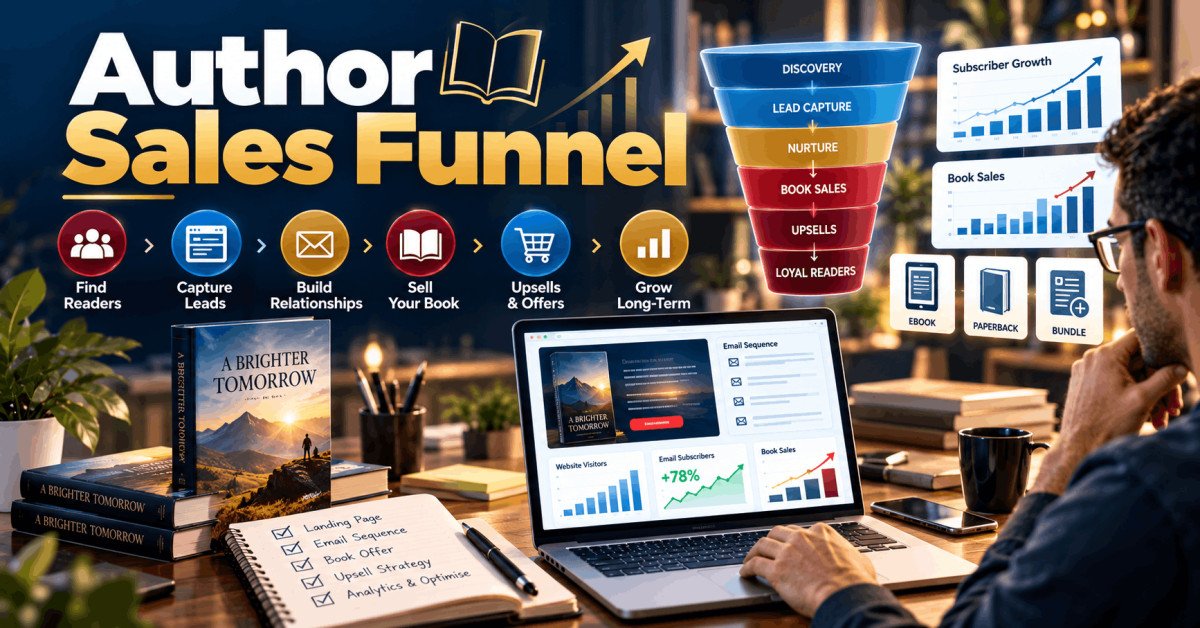 Author Sales Funnel course showing books, email marketing, landing pages and online sales