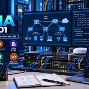 Cisco CCNA 200-301 training with routing, switching, VLANs, security, wireless, automation, and hands-on labs