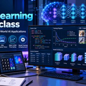 Deep Learning Masterclass covering Python, neural networks, CNNs, RNNs, TensorFlow, and practical AI projects
